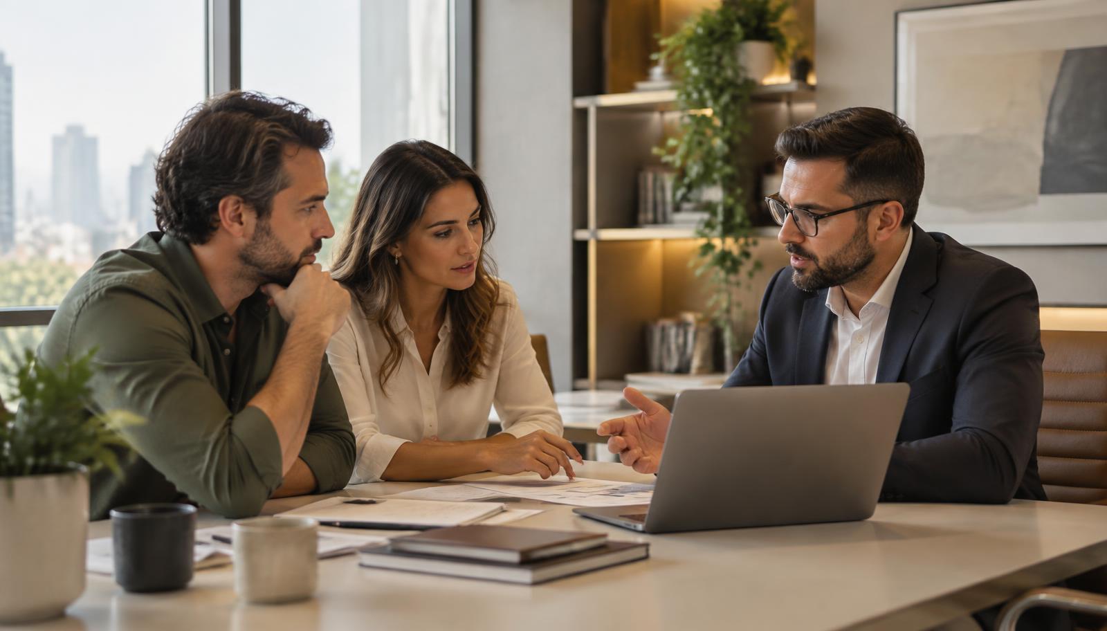 Empresários em uma conversa de orientação com um assessor